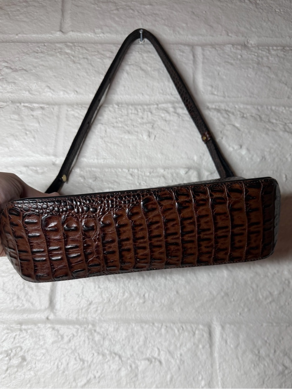 Brahmin Croc-Embossed Shoulder Bag in Brown and Black - Picture 4 of 9